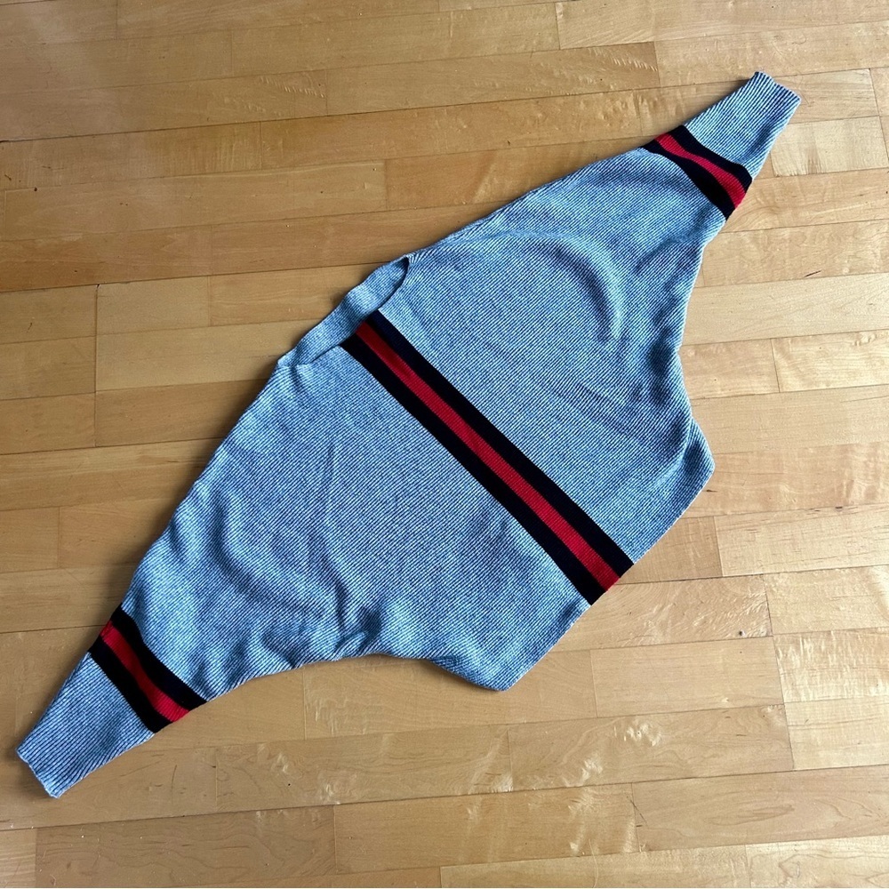Ribbed, Striped, Crop Sweater, Dolman Three Qtr Sleeve, Gray, Black, Red, XS/S